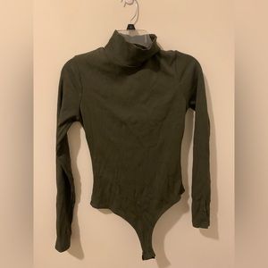 Olive green mock neck bodysuit, M
